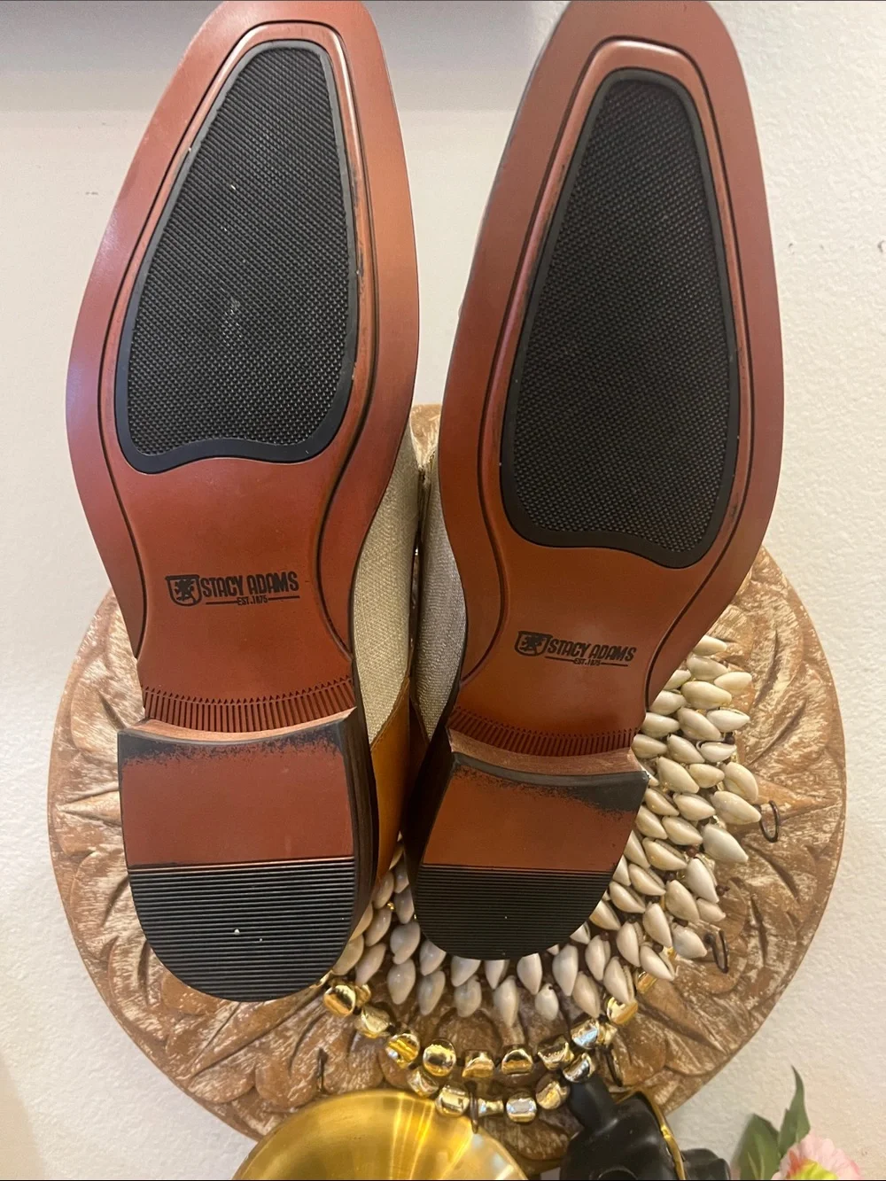Stacy Adams Harper Double Monk-Strap Cognac Beige Leather & Canvas Shoes:Size 11
